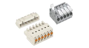 Drei verschiedene WAGO-Klemmen für elektrische Verbindungen, jeweils mit mehreren Anschlüssen und Hebeln.